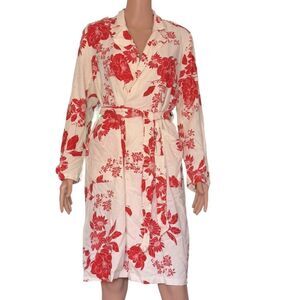 moodie Cream Red Floral Print Wrap Kimono Dress MEDIUM NWT
